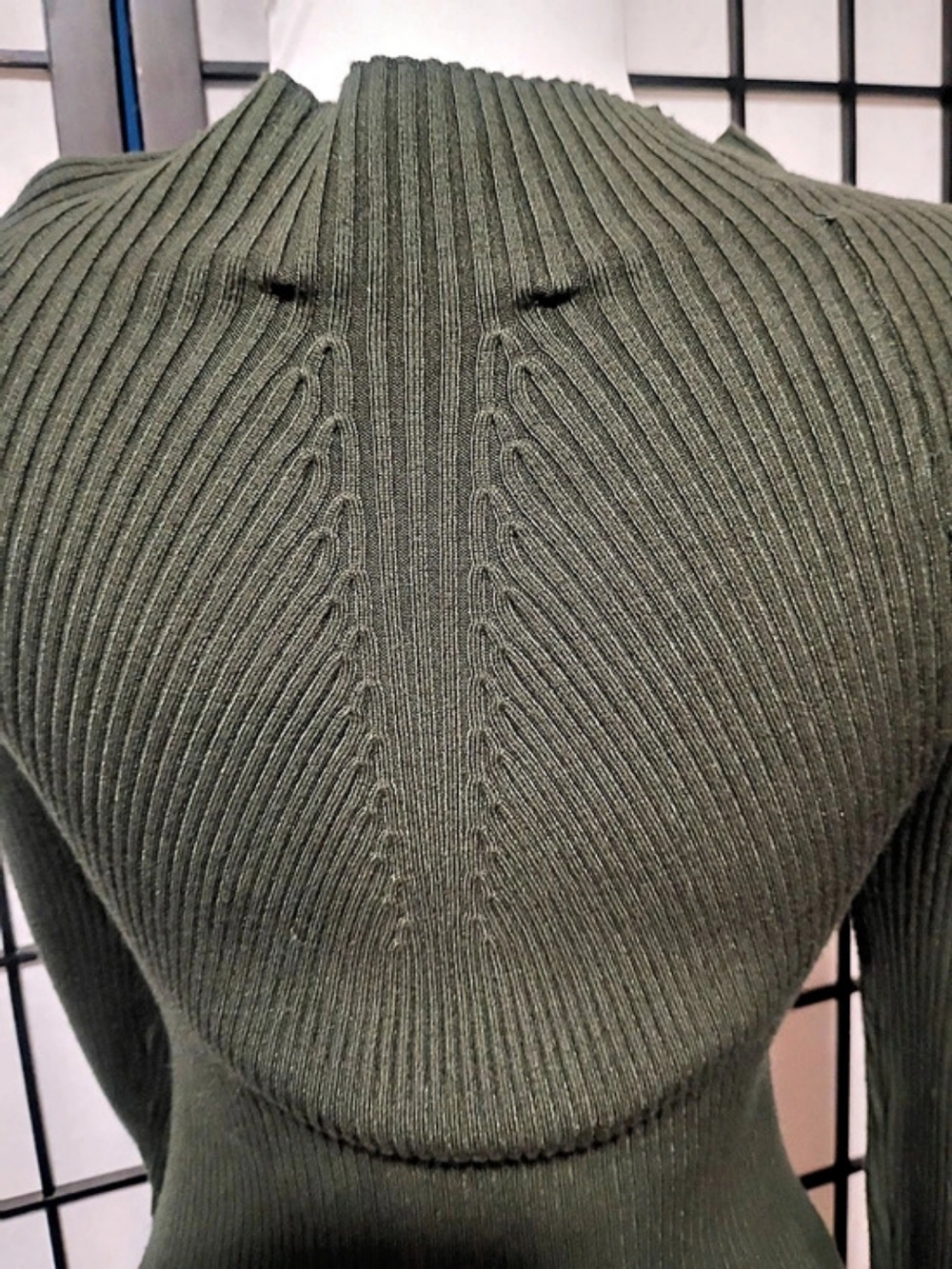 Olive Color Ribbed Long Sleeve Sweater - Picture 4 of 5